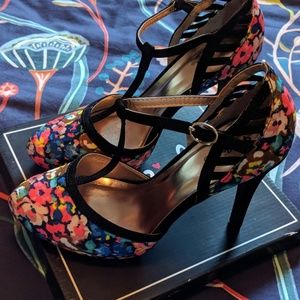 Floral T-strap Heels